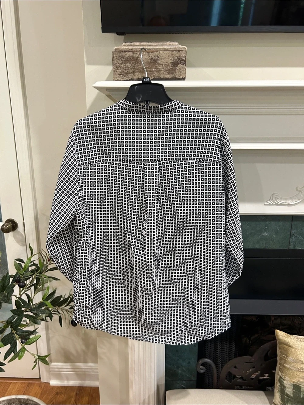 Michael Kors Black and White Grid Print Button-Front Shirt